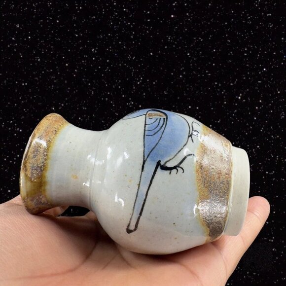 Mexico Pottery Bud Vase Tonala Hand Painted Bird Two Sided Tree Mexican Pottery - Picture 9 of 13